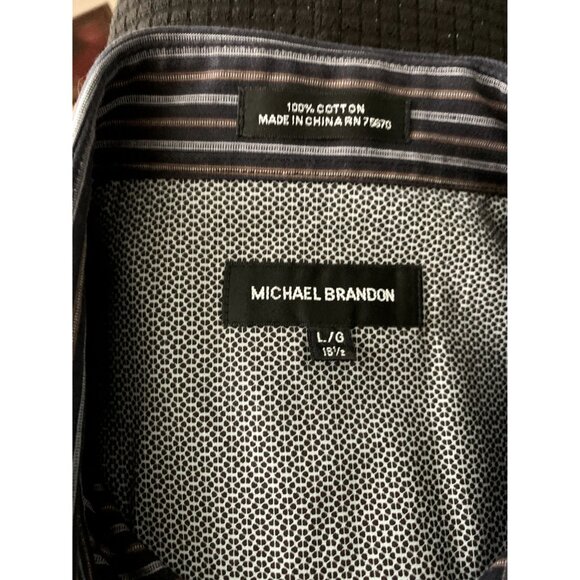 Michael Brandon Button Up Long Sleeve Shirt L Blue Striped Chest Pocket Collared - Picture 6 of 6